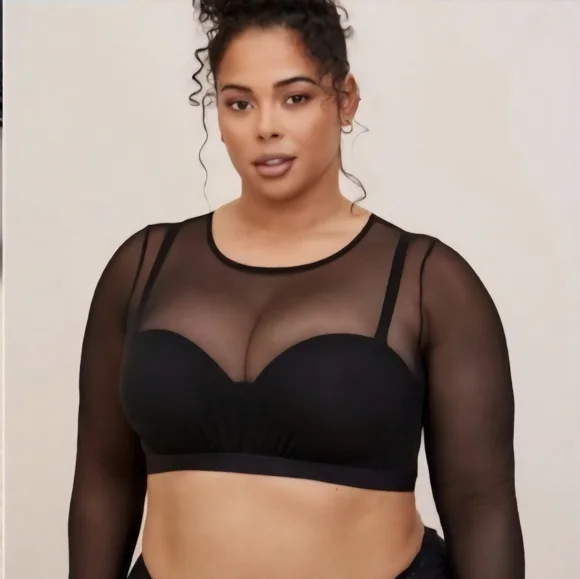 Torrid Sz 3 Black Sheer Mesh Long Sleeve Crop Top - Picture 6 of 6